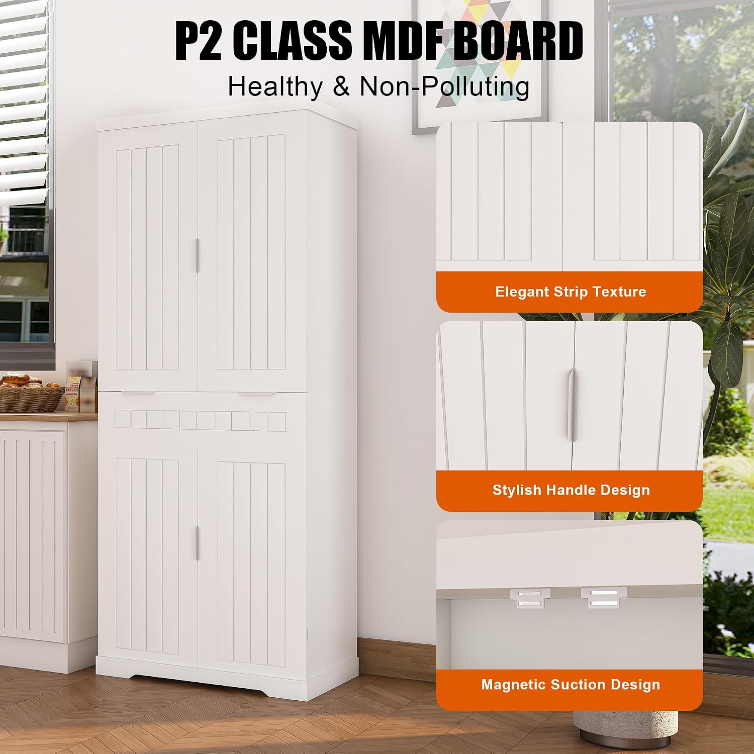 Spaco 71.65" Kitchen Pantry Cabinet,Freestanding Food Storage Cabinet with Drawer,2 Cabinets & 12 Door Shelves,Versatile Buffet Sideboard for Kitchen,Living Room.
