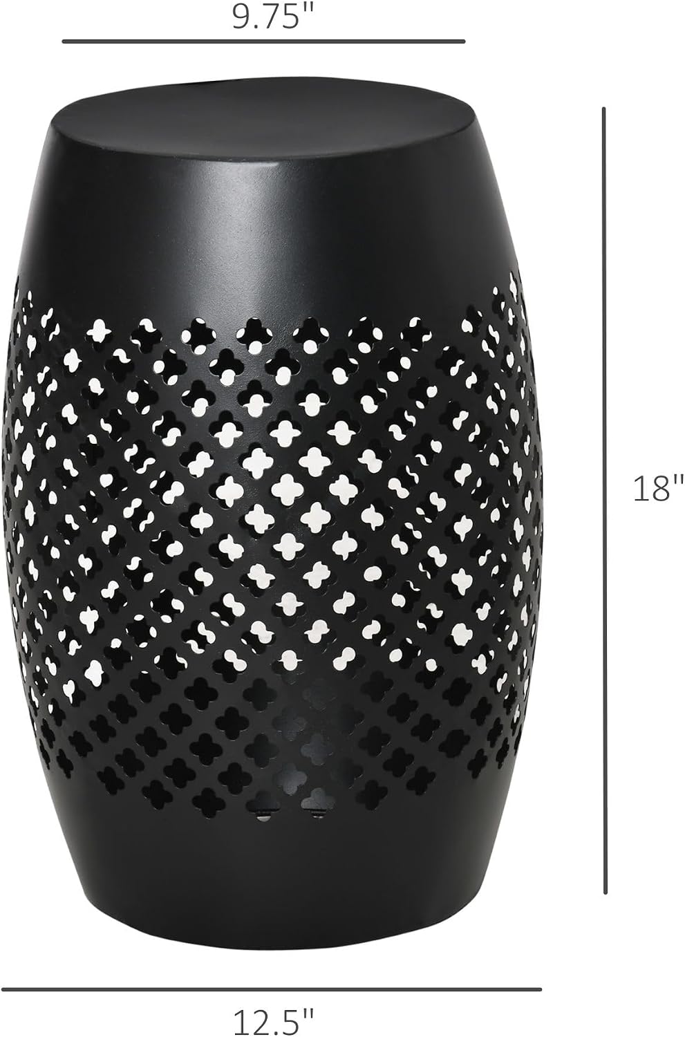 Black Steel 12.5in Round Patio Side Table 18in Tall, Hollow Drum Structure, 22lb Capacity, Indoor Outdoor Use, Weather Resistant Finish
