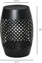 Black Steel 12.5in Round Patio Side Table 18in Tall, Hollow Drum Structure, 22lb Capacity, Indoor Outdoor Use, Weather Resistant Finish