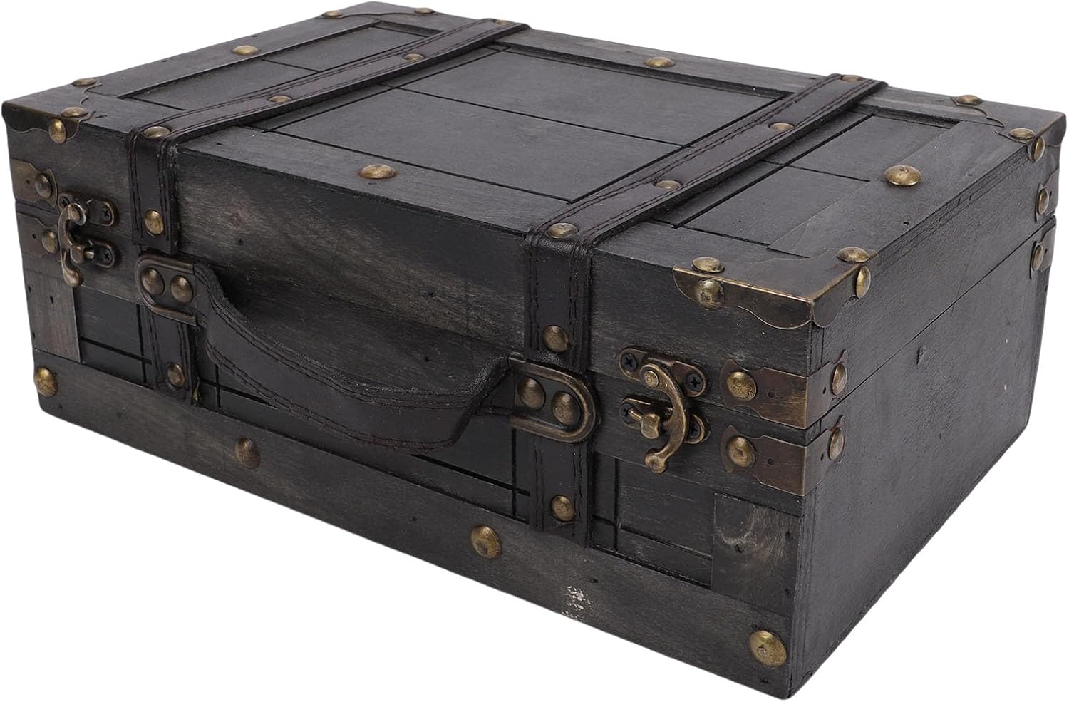 Wooden Chest Vintage Retro Storage Trunk for Home Decoration and Photography Props 30 X 19.5 X 12cm (1624B-01 Gray)