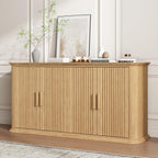 Fluted Sideboard Buffet Cabinet with Storage, 60" Modern Credenza with 4 Doors & Adjustable Shelves, Wood Coffee Bar Table for Living Room, Kitchen, Dining Room, Hallway, Natural Oak