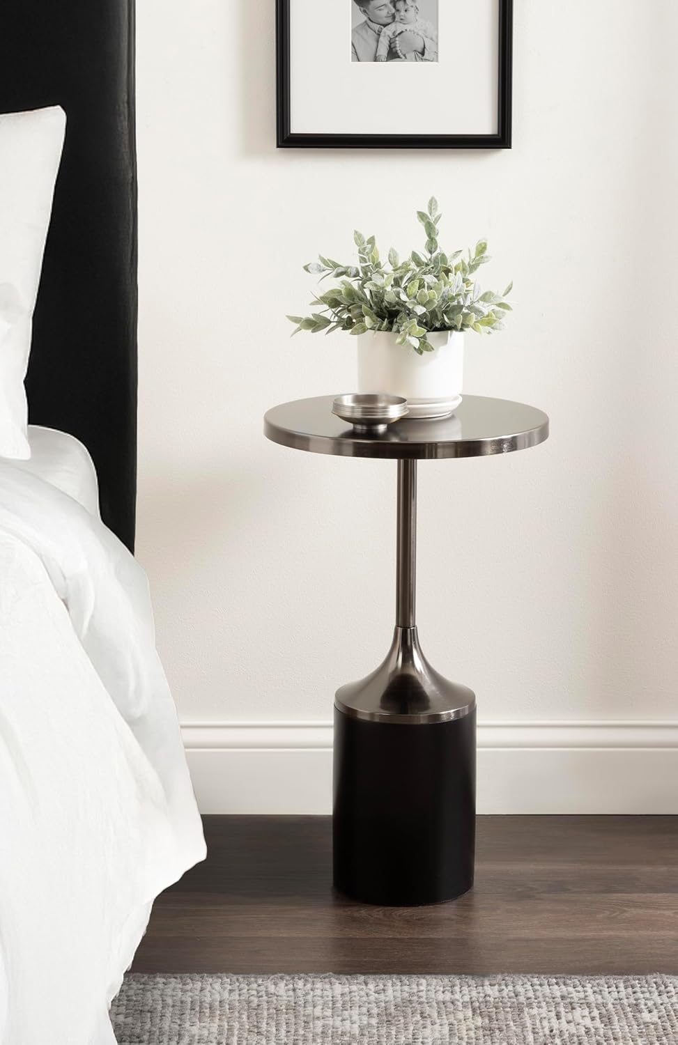 Kate and Laurel Whelan Modern Metal Round Side Table, 14 x 14 x 24, Gunmetal and Black, Transitional Sculptural Indoor Plant Stand for Living Room End Table or Bedroom Nightstand