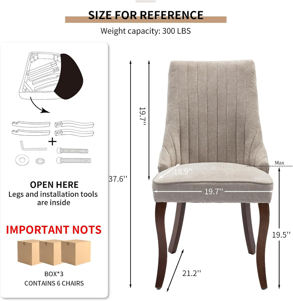 Fabric Dining Chairs Set of 6, High Back Upholstered Kitchen & Dining Room Chairs with Solid Wood Legs, Mid Century Modern, Sillas de Comedor (Beige, 6 Pcs)