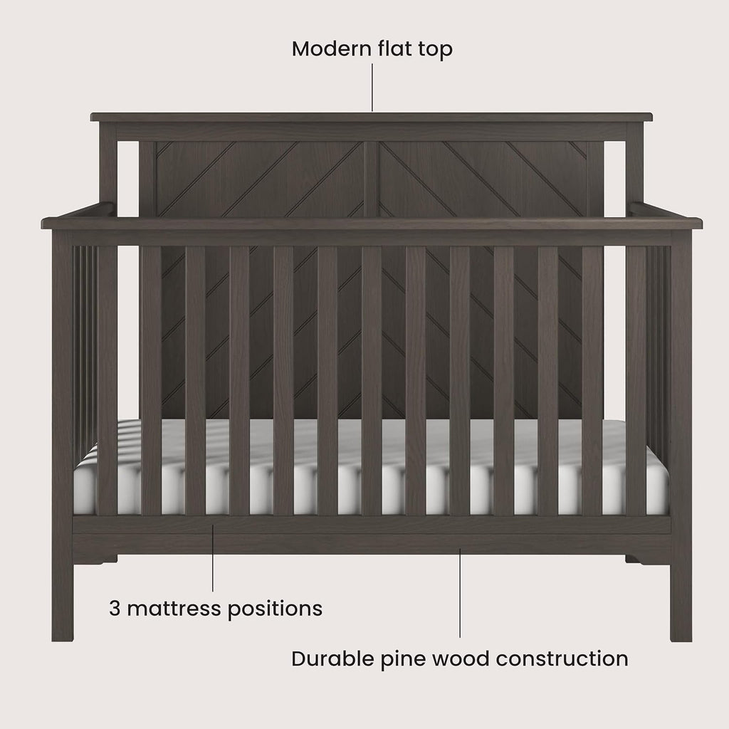 Child Craft Hampton Flat Top Crib and Changing Table Nursery Set, 2-Piece, Includes 4-in-1 Convertible Crib and Changing Table, Grows with Your Baby (Dapper Gray)