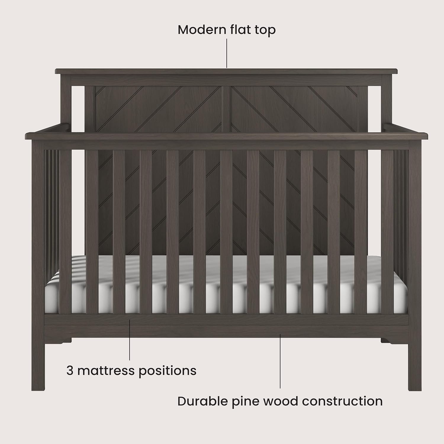 Child Craft Hampton Flat Top Crib and Changing Table Nursery Set, 2-Piece, Includes 4-in-1 Convertible Crib and Changing Table, Grows with Your Baby (Dapper Gray)