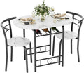 Flamaker Dining Table for 2, 3 Piece Round Table & Chair Set, Small Kitchen Table for Breakfast Nook, Wood Grain Tabletop & Built-in Storage Rack, Space Saving for Kitchen, Dining Room (White & Black)