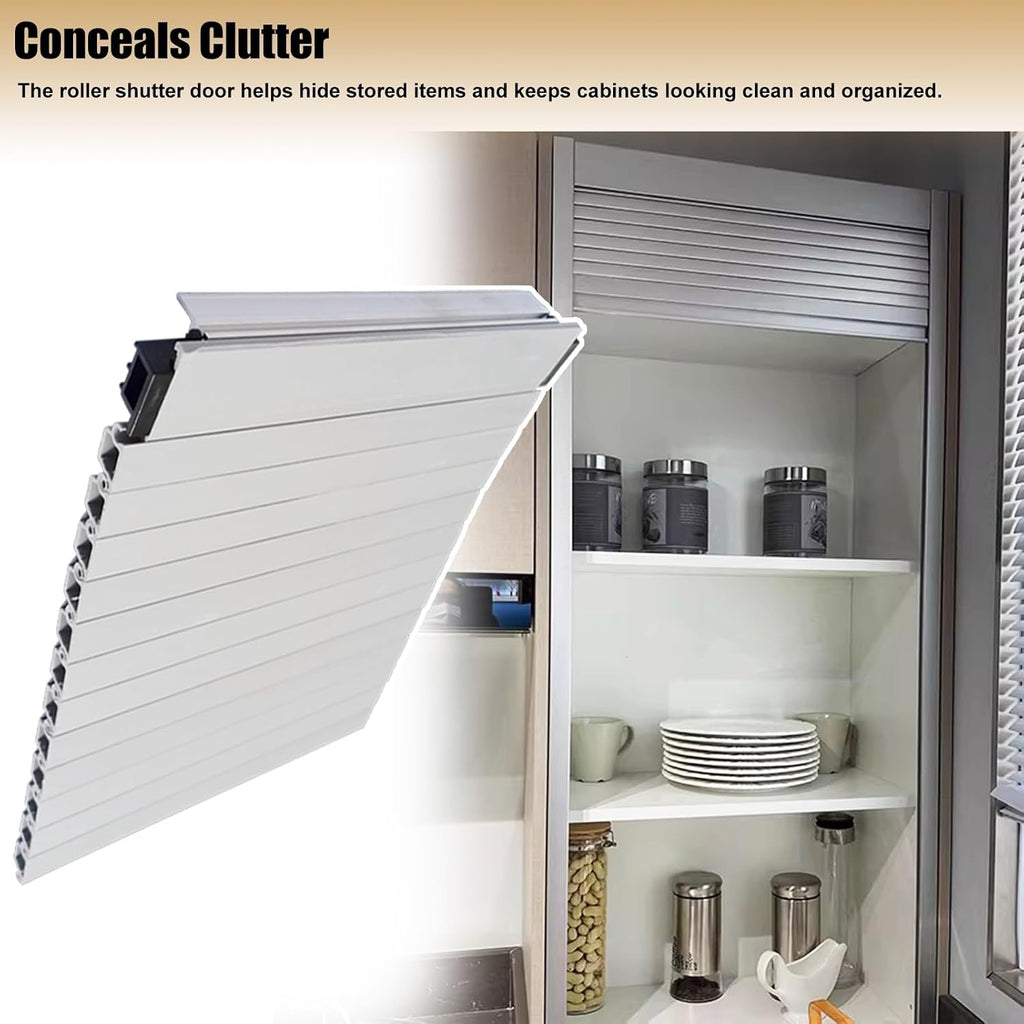 Gray Tambour Door Kit for Cabinets, Aluminum Roll Up Cabinet Door, Vertical Sliding Storage Door for Kitchen Counter, RV, Office, Pantry(61x71cm(24x28in))