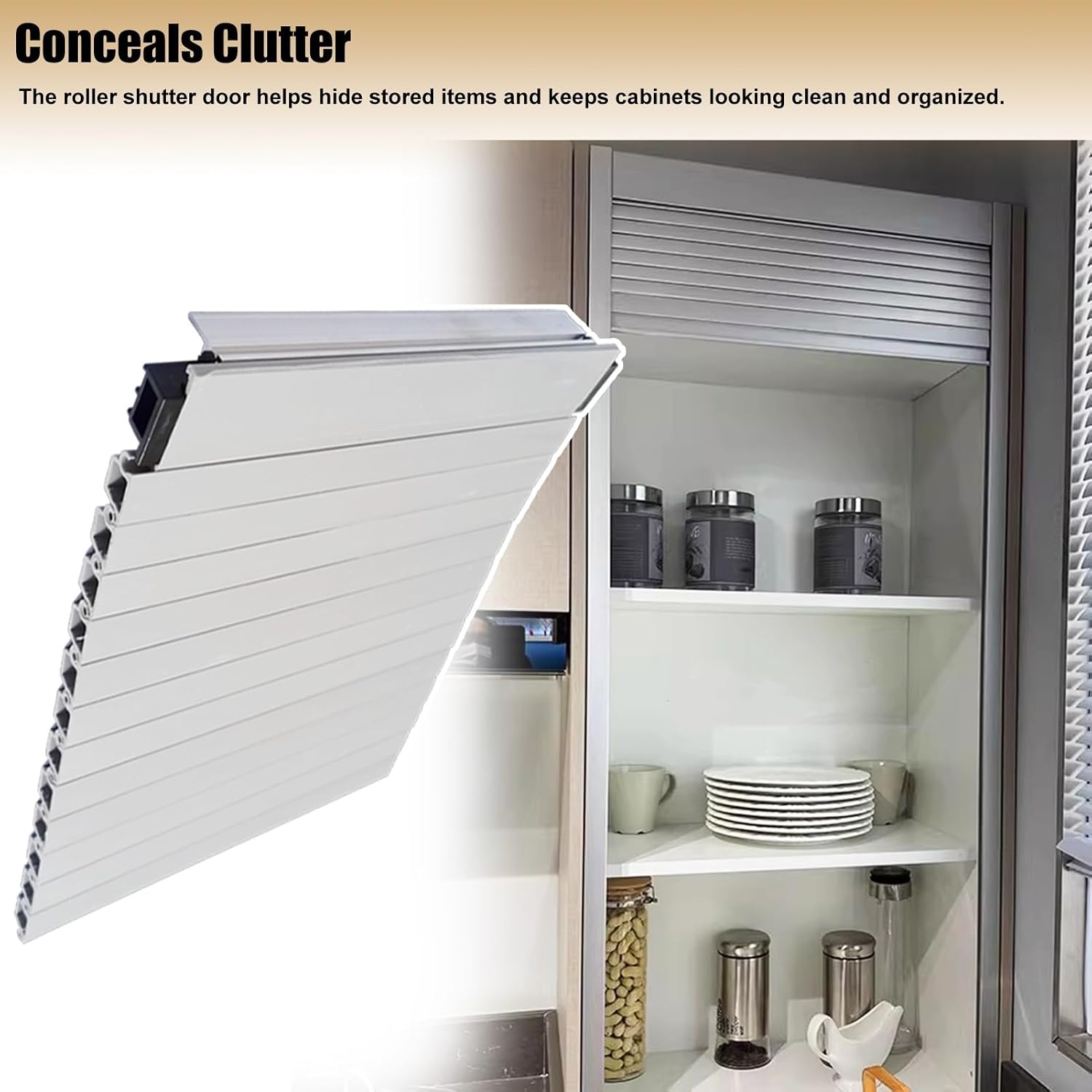 Gray Tambour Door Kit for Cabinets, Aluminum Roll Up Cabinet Door, Vertical Sliding Storage Door for Kitchen Counter, RV, Office, Pantry(61x71cm(24x28in))