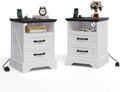 Garvee Farmhouse Rustic Nightstands with Charging Station Set of 1/2, Modern Wood Night Stands Bedside Tables with 2 Drawers, USB Ports & Outlets, White Accent Side Tables for Living Room Bedroom
