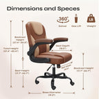 Pinmoco Comfortable Home Office Chair for Long Hours Sitting, Ergonomic Desk Chair with Teddy Fleece & PU Leather, Adjustable Swivel Computer Chair for Work from Home, Bedroom and Vanity Space, Brown