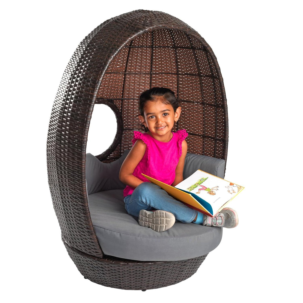 Excellerations Indoor/Outdoor Wicker Egg Reading Nook for Kids