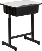 Flash Furniture Billie Open Front Student Desk for Classrooms or Remote Learning, Height Adjust School Desk with Book Box and Bag Hooks, Black/Gray