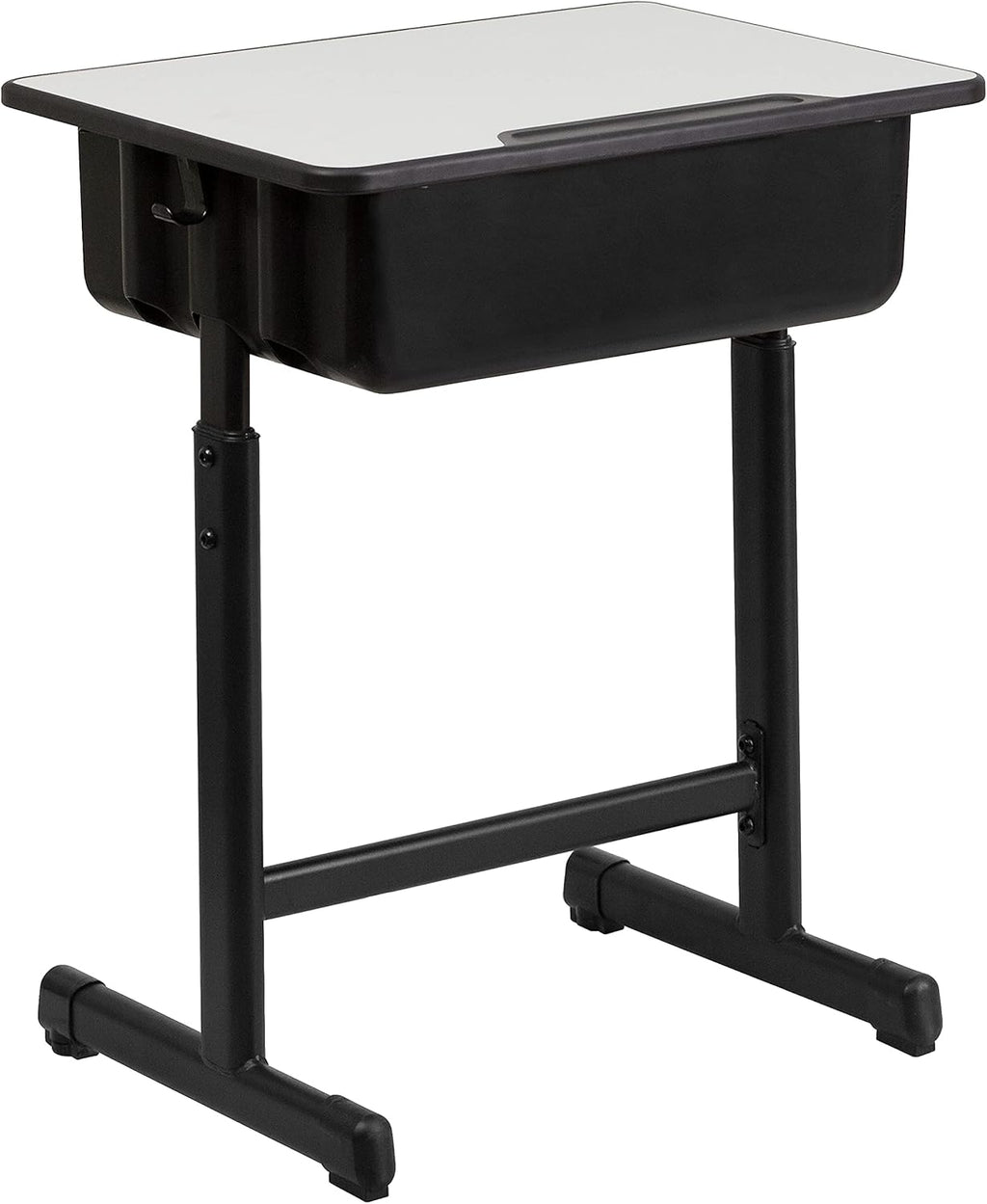 Flash Furniture Billie Open Front Student Desk for Classrooms or Remote Learning, Height Adjust School Desk with Book Box and Bag Hooks, Black/Gray