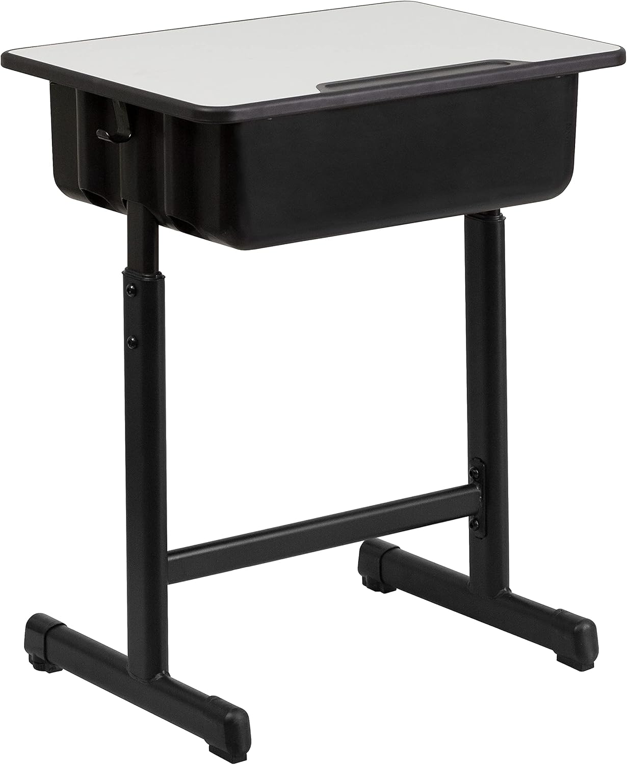 Flash Furniture Billie Open Front Student Desk for Classrooms or Remote Learning, Height Adjust School Desk with Book Box and Bag Hooks, Black/Gray