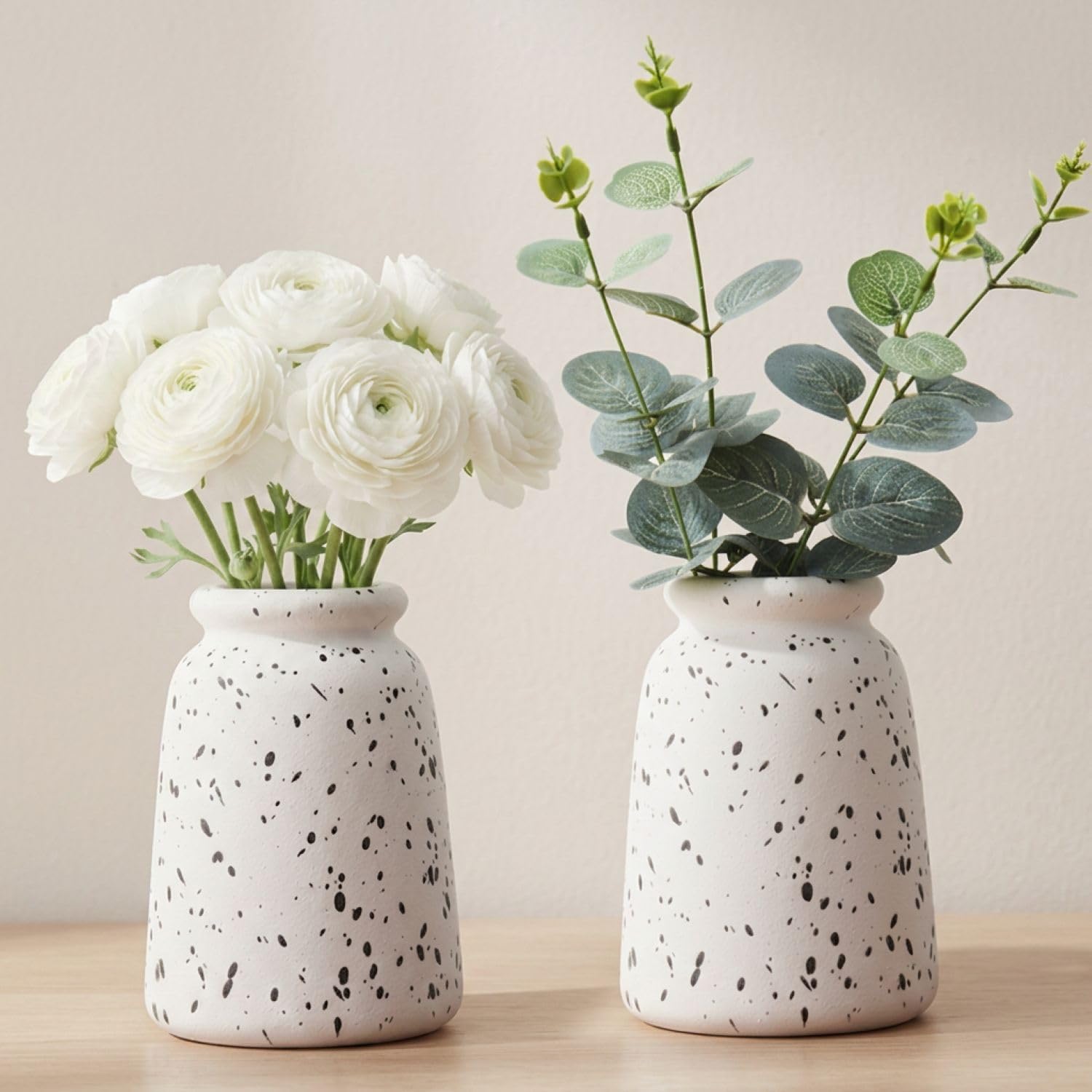 VCNY Home 6-Inch Speckled Matte Ceramic Decorative Vase, 2-Pack, Ivory