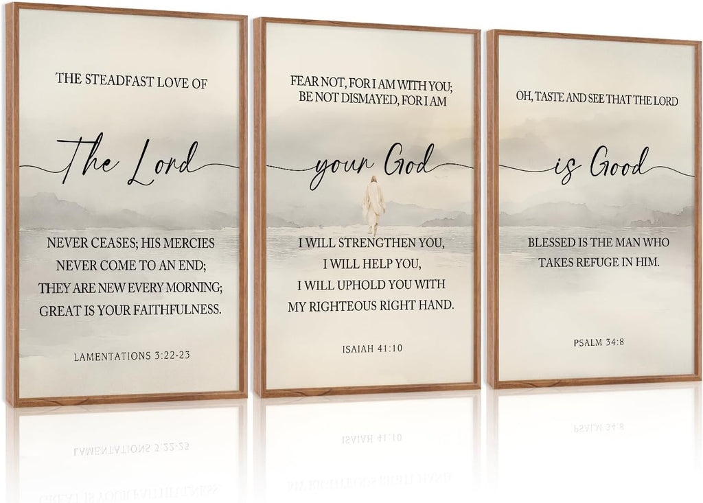 HLNIUC Christian Scripture Framed Wall Art Set of 3,The Lord Your God Is Good Wall Decor(24x36),Inspiring Easter Bible Verse Canvas Artwork,Modern Religious Quotes Prints for Church,Bedroom,LivingRoom