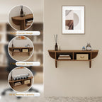 Floating Solid Wood Console Table, 32'' Wall Mounted Narrow Entryway Table with Storage Shelf, Modern Couch Table Small Entry Way Tables for Entryway, Front Hall, Hallway (Walnut, 31.5IN)