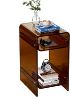 Clear Acrylic Side Table Narrow, Side Table for Small Spaces, Skinny Nightstand/Bedside Table for Bedroom, Slim Small End Table, 8.7'' x 15.7'' x 21.7" (Dark Brown, Wide)