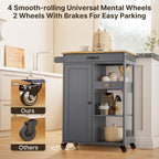 Gizoon Kitchen Cart, Rolling Kitchen Island Cart | Drawer, 22.8''W Countertop, Adjustable Shelve, Door, 4 Wheel, 3 Hook, Towel Rack, Multifunctional Storage Trolley, Grey
