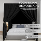 Black Canopy Bed Curtains - 4 Corner Post Bed Curtains Queen Lightproof Siamesed Drapes Bed Canopy for Adults & Girls Bedroom Decoration(Black,Queen)