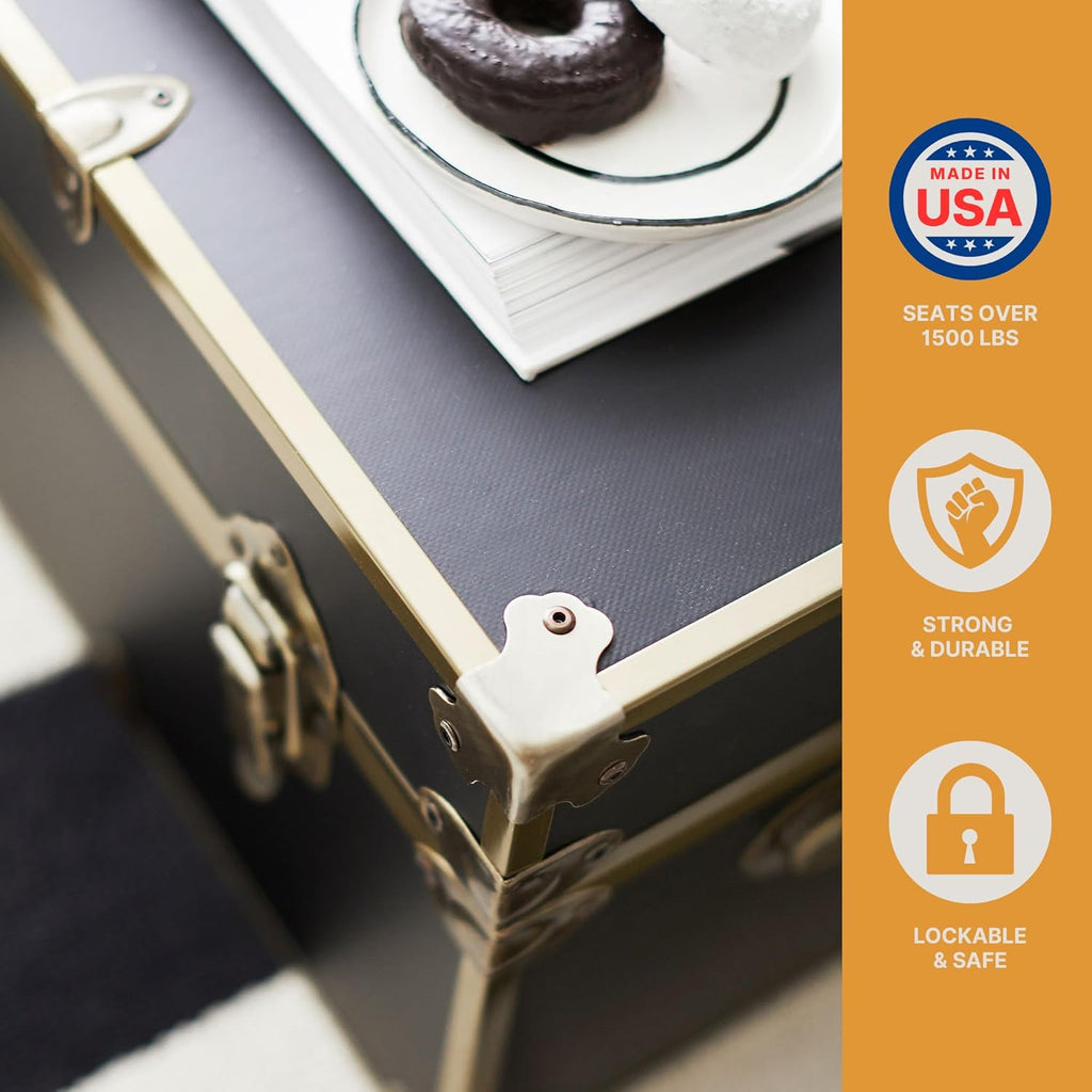Rhino Trunk & Case Classic Camp & College Trunk with Antique Brass Hardware - 30"x17"x13", 1500+ lbs Capacity - Soft-Close Lid. Strong, USA Made Summer Camp Footlocker and Secure Dorm Storage Chest