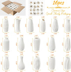 16packs Small White Ceramic Vases - Mini Flower Vases for Centerpieces, Boho Home Decor, White Bud Vase Set for Weddings Table Decor, Pampas Grass
