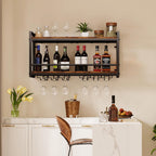Homeiju Wall Mounted Wine Rack, Bottle & Glass Holder Wood-Metal Retro Wine Rack, Wine Bottles Display Wall Storage for Kitchen Dining Room Home Bar