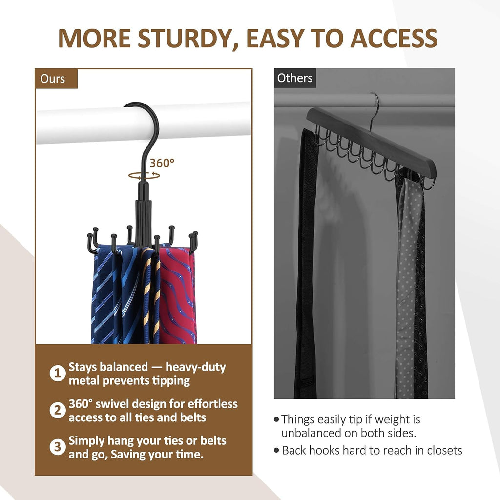 ZEDODIER Belt Organizer for Closet, Heavy-Duty Rotating Belt Hanger Tie Rack Holds up to 24 Belts, Hanging Space Saving Metal Belt Holder for Closet Storage