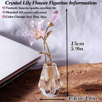 Crystal Tiger Lily Flowers with Crystal Vase Metal Stem Pink Lily Flower Collectible Gifts for Women, Glass Lilium Flower Artificial Floral Figurines for Home Wedding Party Decor