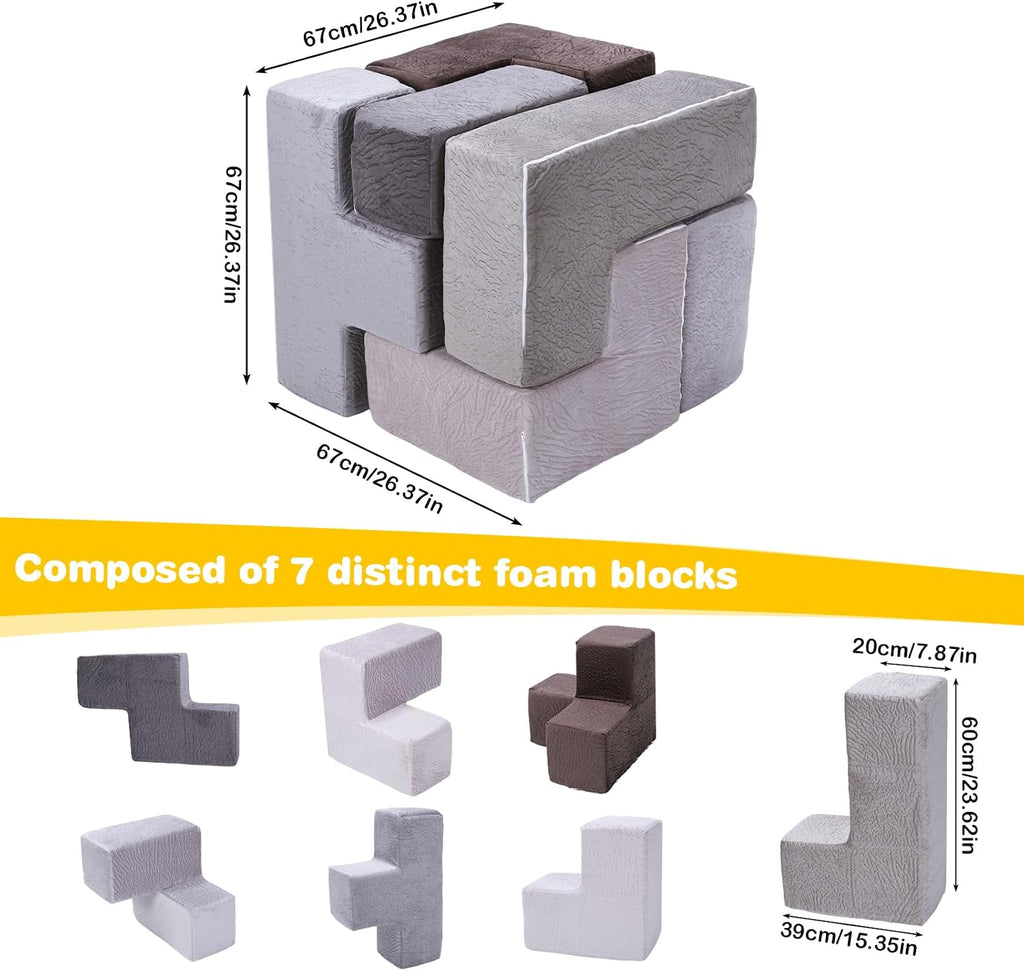7Pcs Stackable Furniture Chair Washable Inspiring Creativity Blocks Chair Wear Resist for Kids Bedroom Playroom Furnitures