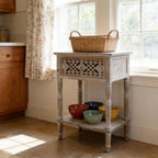 PARISLOFT Vintage Wood End Table,Farmhouse Style (Dark Gray)
