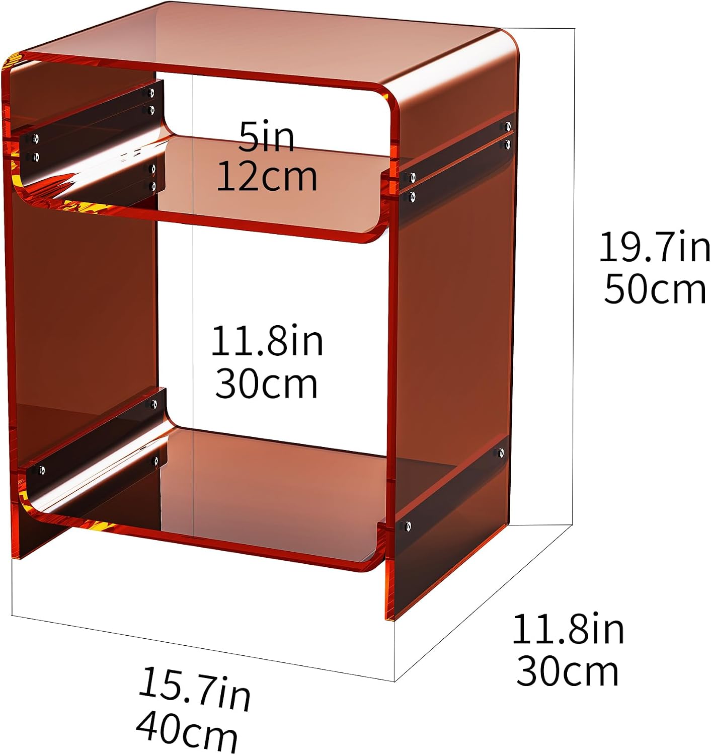 Acrylic End Table Record Player Table with Storage Shelf Clear Side Table Nightstand (Dark Brown Set of 2)