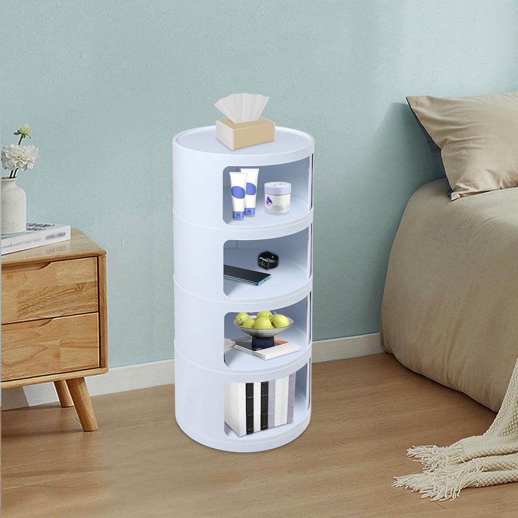 4 Tier Rounded Cabinet, Round Nightstand Detachable End Table with Storage Lightweight Side Table, Round End Table with Storage for Living Room Bedroom Bathroom Kitchen (White)