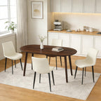 63" Oval Dining Table Set for 4, 5 Piece Modern Dining Table Set for Kitchen and Dining Room, Solid Wood Legs Dining Table with 4 PU Leather Dining Chairs（Walnut Table+4 Beige
