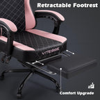 PUKAMI Gaming Chair with Footrest,Ergonomic Gamer Chair for Adults, Racing Style Reclining Computer Game Chair with Headrest and Lumbar Support (Pink)