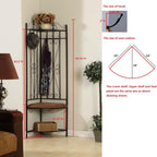 Kings Brand Black Metal Corner Entryway Hallway Rack with Bench & 6 Hooks