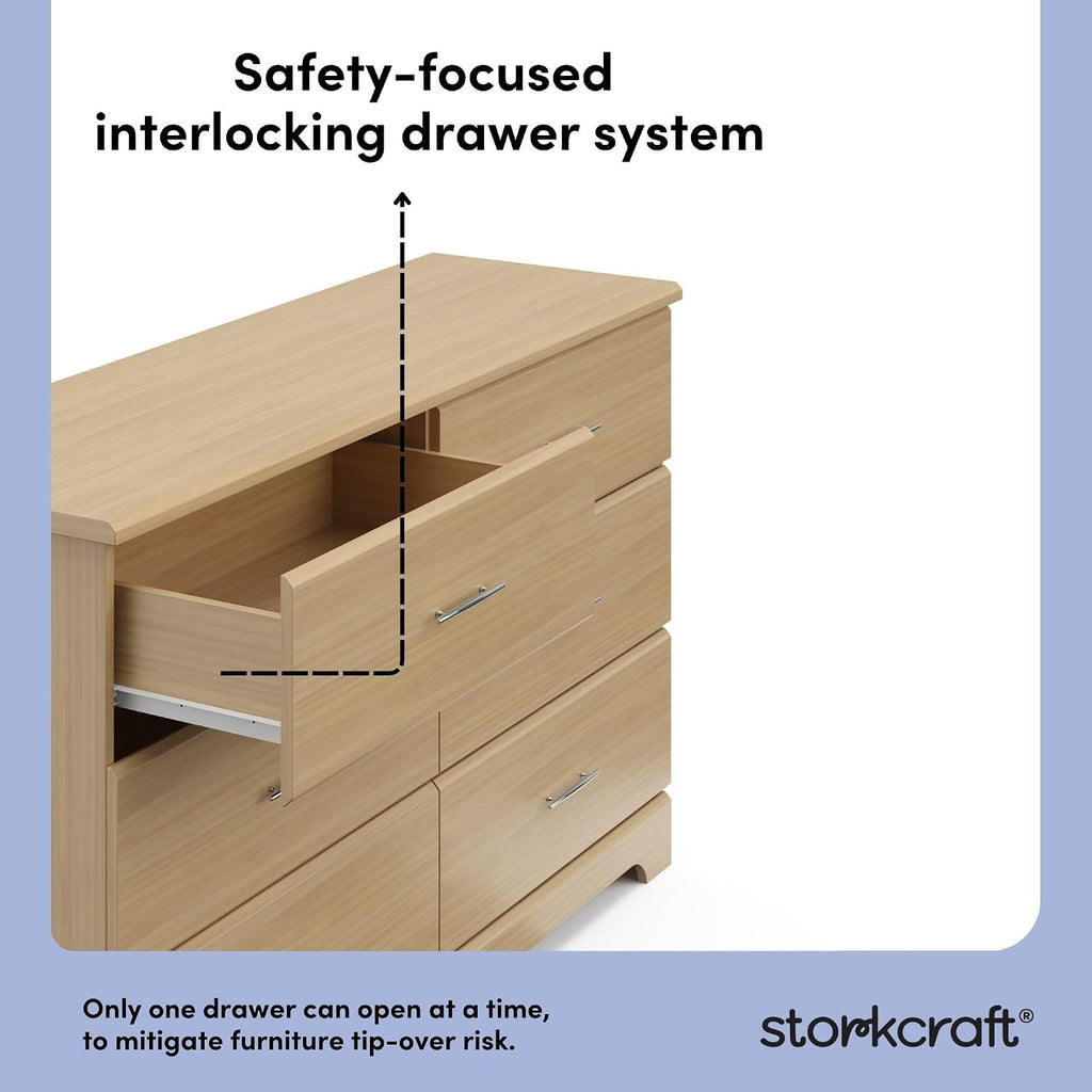 Storkcraft Brookside 6 Drawer Dresser, Driftwood | GREENGUARD Gold Certified, Wood Dresser for Bedroom, Kids & Nursery Storage Chest, Safety Interlocking Drawers, Kids Bedroom