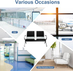 kinbor 2-Seat Waiting Room Chairs with Arms - Set of 3 Modern PU Leather Reception Bench for Airport, Hospital, Office Lobby - Breathable Mesh & Durable Steel Waiting Area Furniture (Black)