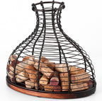 Wine Cork Holder Decorative Wine Stopper Container Wine Cork Storage with Wooden Bottom Cork Collector Basket Kitchen Decor for Wine Lover Gift (Rustic Bronze)