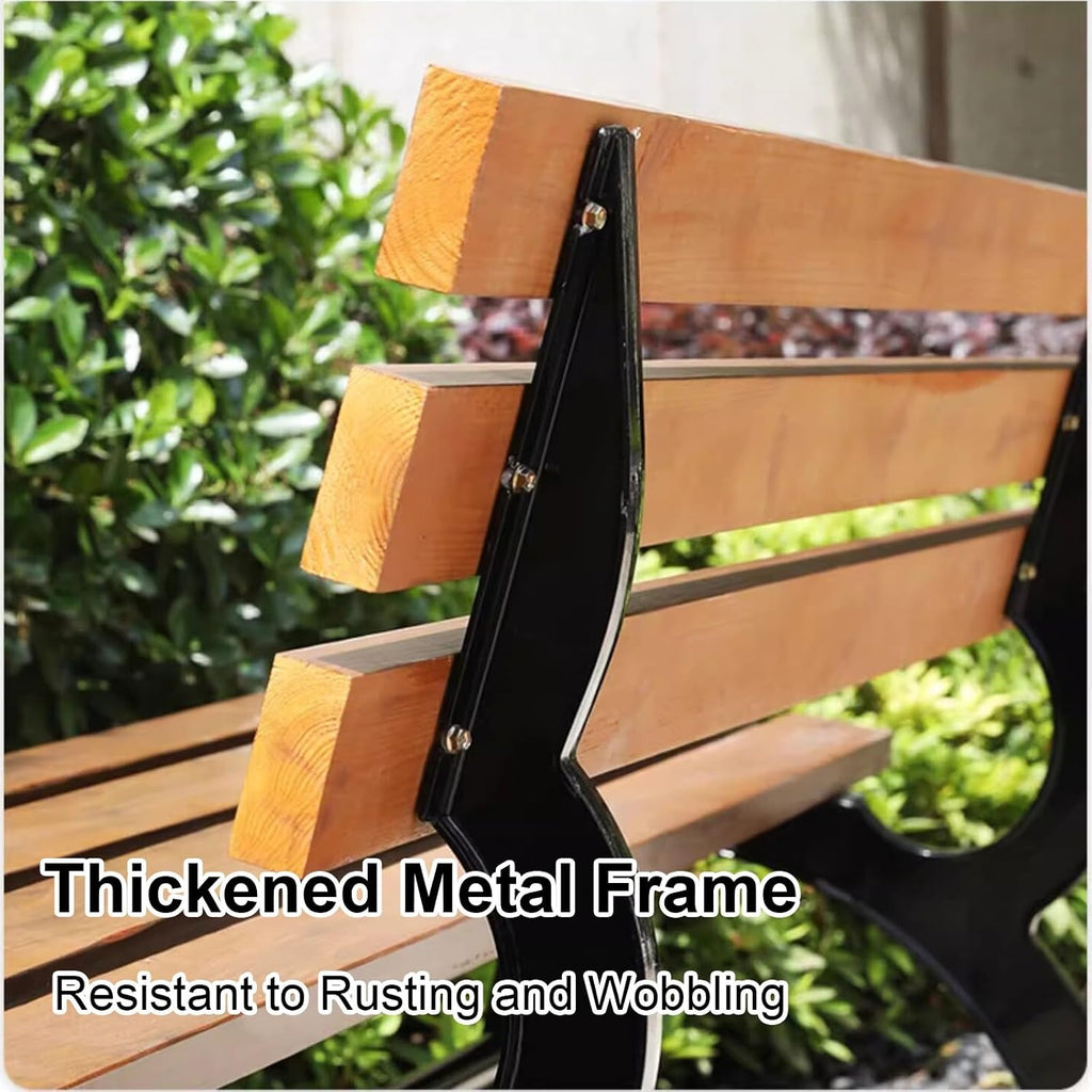 3 Seater Outdoor Garden Bench with Solid Wood Backrest, Outdoor Park Bench Metal, Suitable for Courtyards and Commercial Areas(Beige,150x40x70cm/59x16x28in)