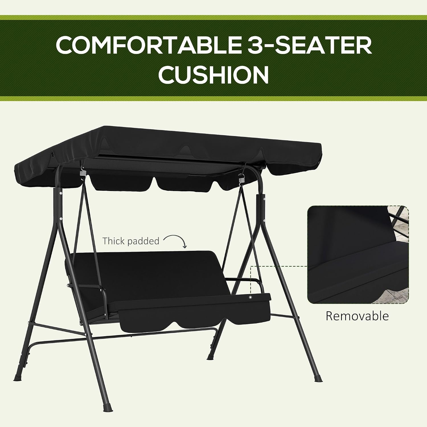3 Person Outdoor Porch Swing with Canopy