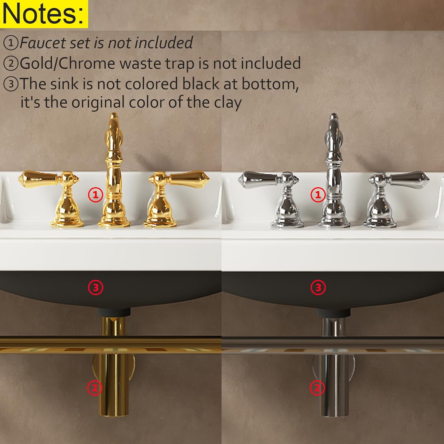 36'' Console Bathroom Sink, Freestanding Console Sink With Stainless Brushed Chrome Legs, Modern Bathroom Vanity with 3 Tap Holes, Black with Silver