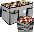 Christmas Ornament Storage Box with Dividers, Christmas Balls Storage Containers with Zipper & 8 Removable Trays, Holds Up to 128 Balls - 600D Oxford Christmas Decoration Storage Organizer (Gray)