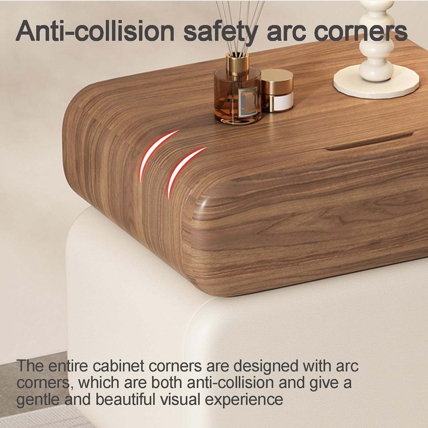 Stylish Rotatable Solid Wood Bedside Table Double Drawers Storage Cabinet with Rounded Corners Ball Feet for Living Room Creative idea(Brown Khaki,40 cm)