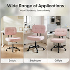DUMOS Home Office Desk Chair - Ergonomic Armless PU Leather Computer Rolling Task Chair，with Comfy Lumbar Support and Height Adjustable, 360° Swivel, Vanity, Bedroom, Pink