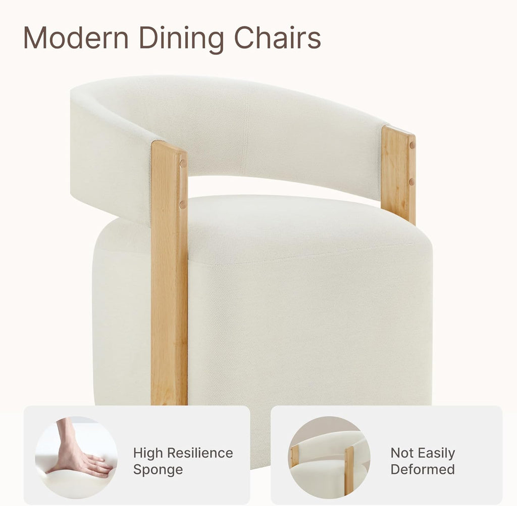 KISLOT Upholstered Dining Chairs Set of 4, Barrel Modern Dining Room Chairs with Casters, Kitchen Side Wooden Armchair with Fabric Cushion Seat for Bedroom, Livingroom, Reading Room, Beige, 4 Boxs
