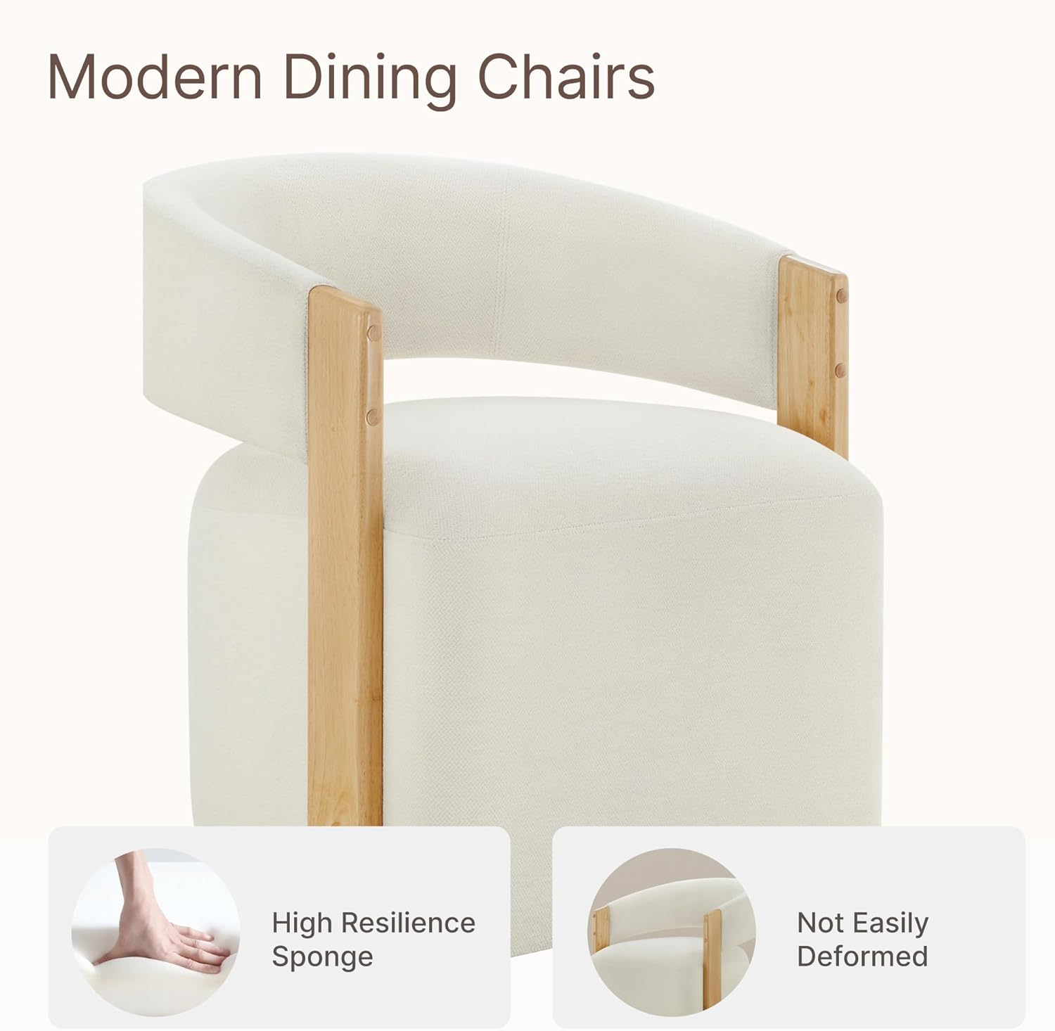 KISLOT Upholstered Dining Chairs Set of 4, Barrel Modern Dining Room Chairs with Casters, Kitchen Side Wooden Armchair with Fabric Cushion Seat for Bedroom, Livingroom, Reading Room, Beige, 4 Boxs