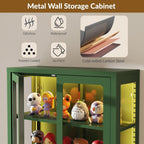 Waterproof Bathroom Metal Wall Cabinet with Light, Glass Doors & Adjustable Shelves – Green Over-Toilet Medicine Storage, Small Display Case for Collectibles