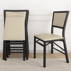 VECELO Folding Dining Chairs Set of 4, Metal Padded Foldable Seating with Comfortable Faux Leather, Space-Saving Portable Guest Seats for Kitchen & Office, No Assembly, Creamy Beige
