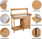 Topeakmart Outdoor Potting Bench Table Work Station Garden Planting with Cabinet & Drawer & Top Shelf & Lower Shelf Natural Wood